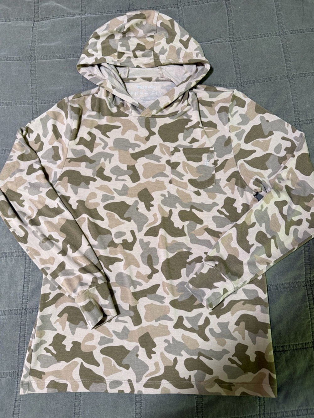 Free Fly Apparel Kids Long Sleeve Camo Hoodie in Green & Tan